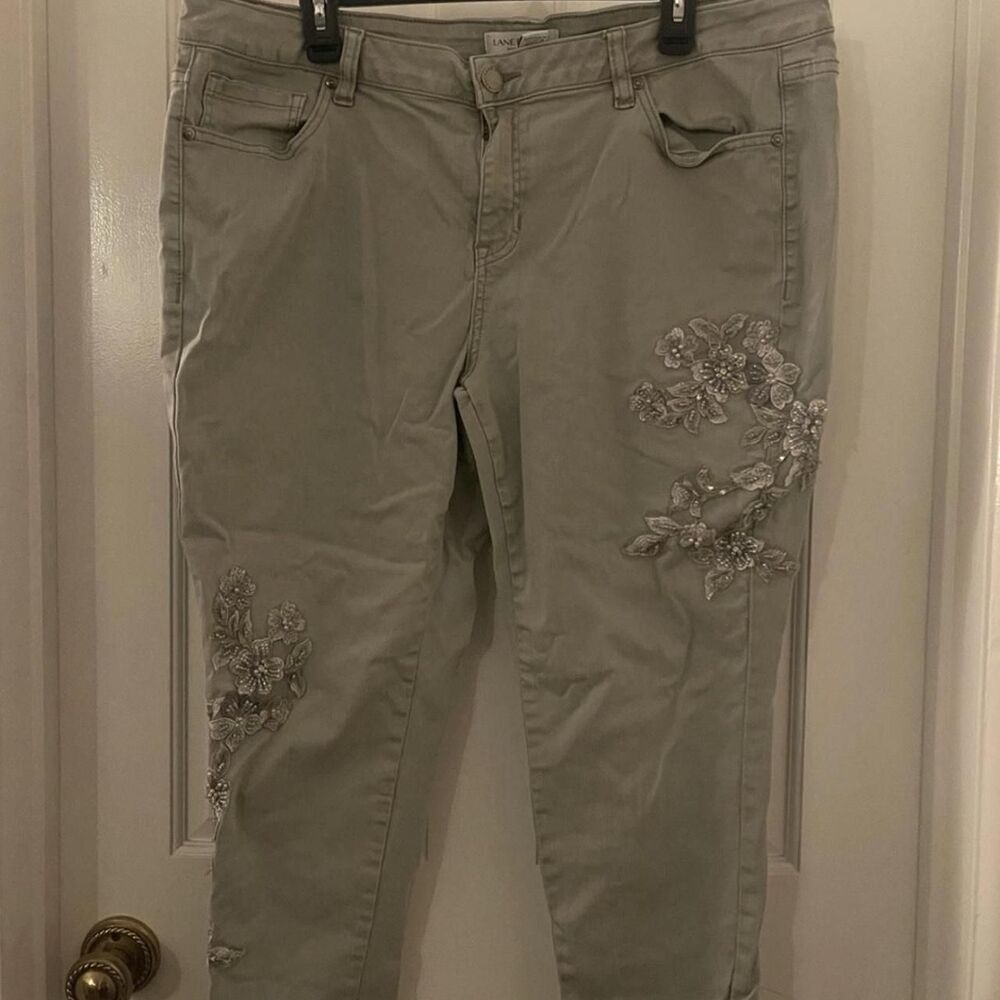 Lane Bryant Plus Green Floral Embroidered Cropped Jeans Size 20P